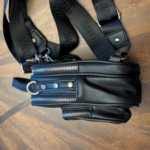 Madden NYC Black Mini Backpack Purse – Vegan Leather Logo Strap Crossbody - Picture 8 of 14